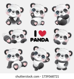 Cute little panda with watercolor collection