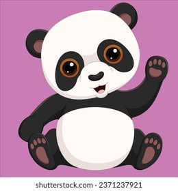 Cute little panda waving isolated vector design illustration