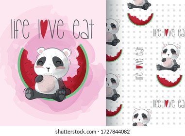 Cute little panda who likes to eat illustration for kids