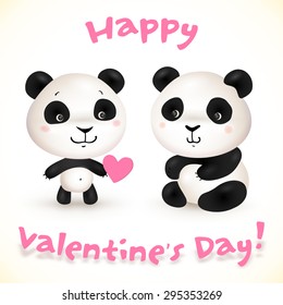 Cute little pandas love, vector illustration