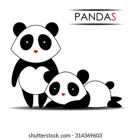 Cute little pandas. Simple vector template