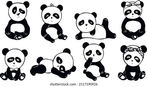 cute little pandas vector silhouette. vector illustration. eps