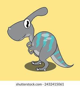 Cute Little Parasaurolophus Cartoon Illustration on colored background