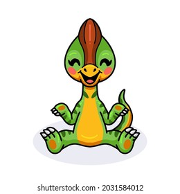 Cute little parasaurolophus dinosaur cartoon sitting