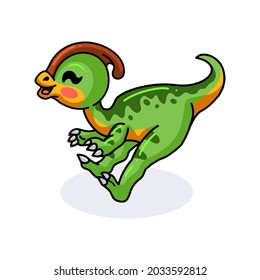 Cute little parasaurolophus dinosaur cartoon jumping