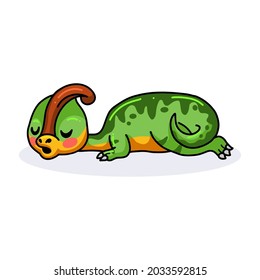 Cute little parasaurolophus dinosaur cartoon sleeping