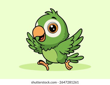 cute little parrot with big eyes running and smiling happy