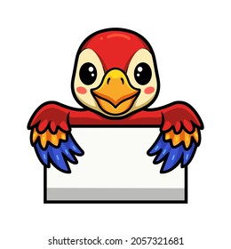 Cute little parrot cartoon with blank sign