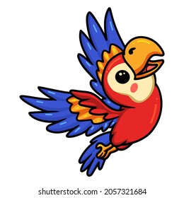 Cute little parrot cartoon flying