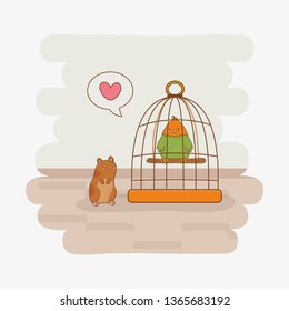cute little parrot and guinea pig mascots