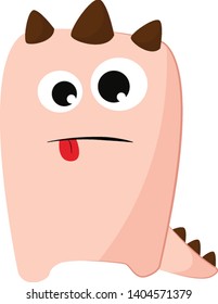A cute little peach monster with tongue out and three horns, vector, color drawing or illustration. 