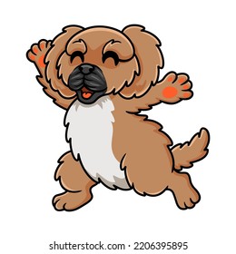 Cute little pekingese dog cartoon walking