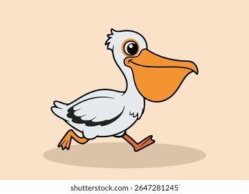cute little pelican with big eyes running and smiling happy