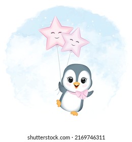 Cute Little Penguin and Balloon illustration