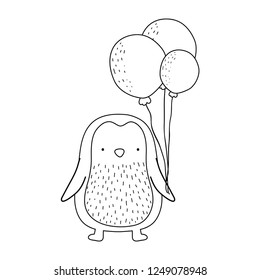 cute little penguin with balloons helium
