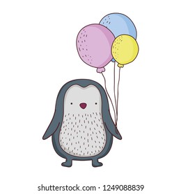 cute little penguin with balloons helium