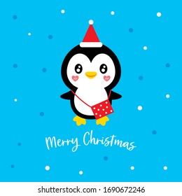 cute little penguin cartoon merry christmas greeting vector