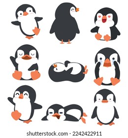 Cute little penguin cartoon set