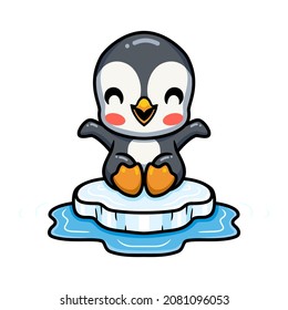 Cute little penguin cartoon sitting on ice floe
