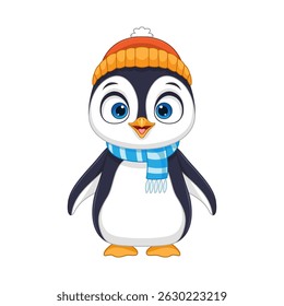 Charge de pinguim pequeno bonito usando um cachecol