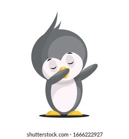 Cute little penguin doing dabbing dance. DAB pose. Vector Illustration Isolated On White Background