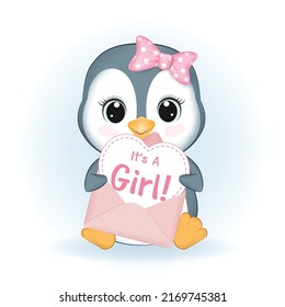 Cute Little Penguin and Heart in Letter animal cartoon illustration