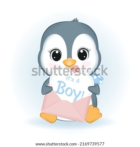 Cute Little Penguin and Heart in Letter animal cartoon illustration