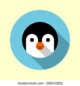 Cute little penguin icon. Flat long shadow design. Animal icons series.