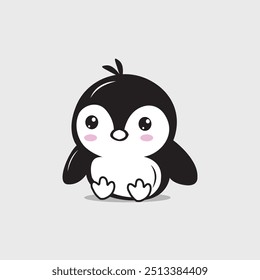 Cute little penguin logo in black