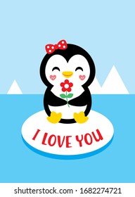 cute little penguin i love you greeting card vector