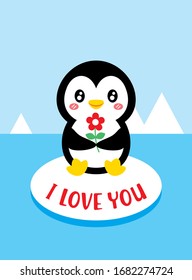 cute little penguin i love you greeting card vector
