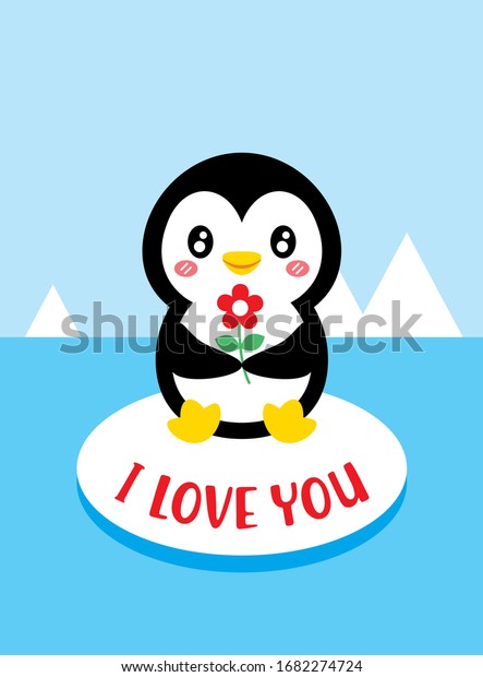 Petit Pingouin Mignon Je T Aime Carte Image Vectorielle De Stock Libre De Droits