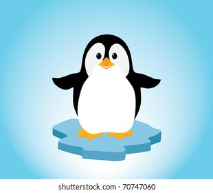 A cute little penguin on a bit of ice, looking happy. Editable vector illustration.