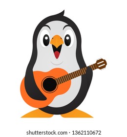 Cute Little Penguin playing Classical Guitars Cartoon Vector