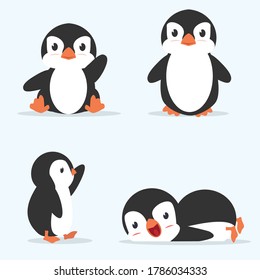 Juego de vectores de pequeñas poses de pingüino