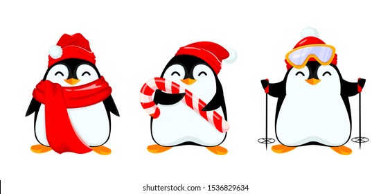 Cute Little Penguin Set Three Poses Stock Vector (Royalty Free ...