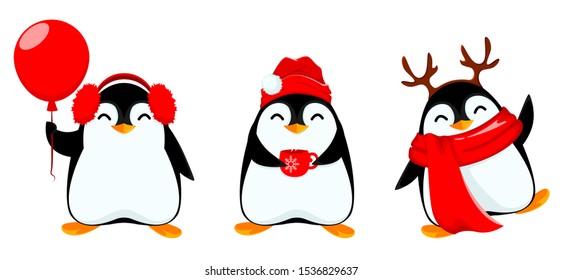 Cute Little Penguin Set Three Poses Stock Vector (Royalty Free ...