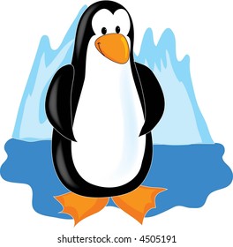 Cute little penguin standing in front of a iceberg