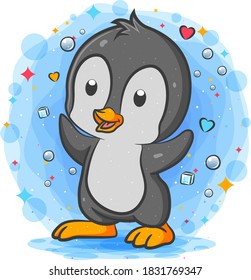 The cute little penguin stands on Iceland of illustration