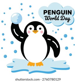 Cute little penguin vector flat cartoon illustration isolated on white banner postcard