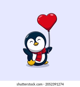 cute little penguin vector illustration design holding a love balloon