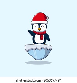 cute little penguin vector illustration design standing on snow ice