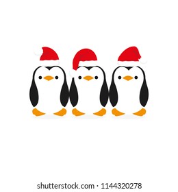 Cute little penguin wearing Santa's hat for Christmas.