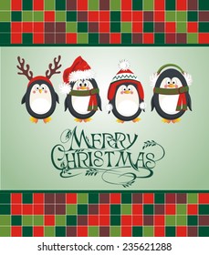 Cute little penguins collection. Christmas card