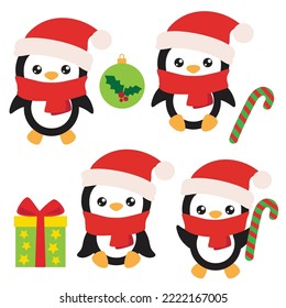 Cute little penguins vector cartoon illustration