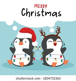 Cute little penguins wishing a Merry Christmas background