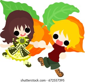A cute little people and big ground cherries