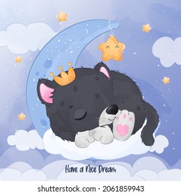 Cute little phanter in watercolor illustration