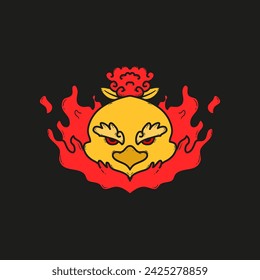 Cute Little Phoenix Head Vector Illustration