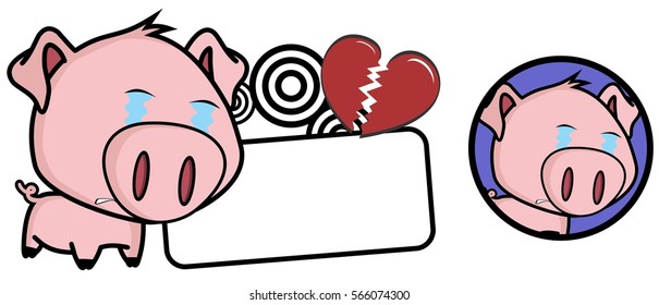 cute Little pig big head expression copyspace in vector format very easy to edit 